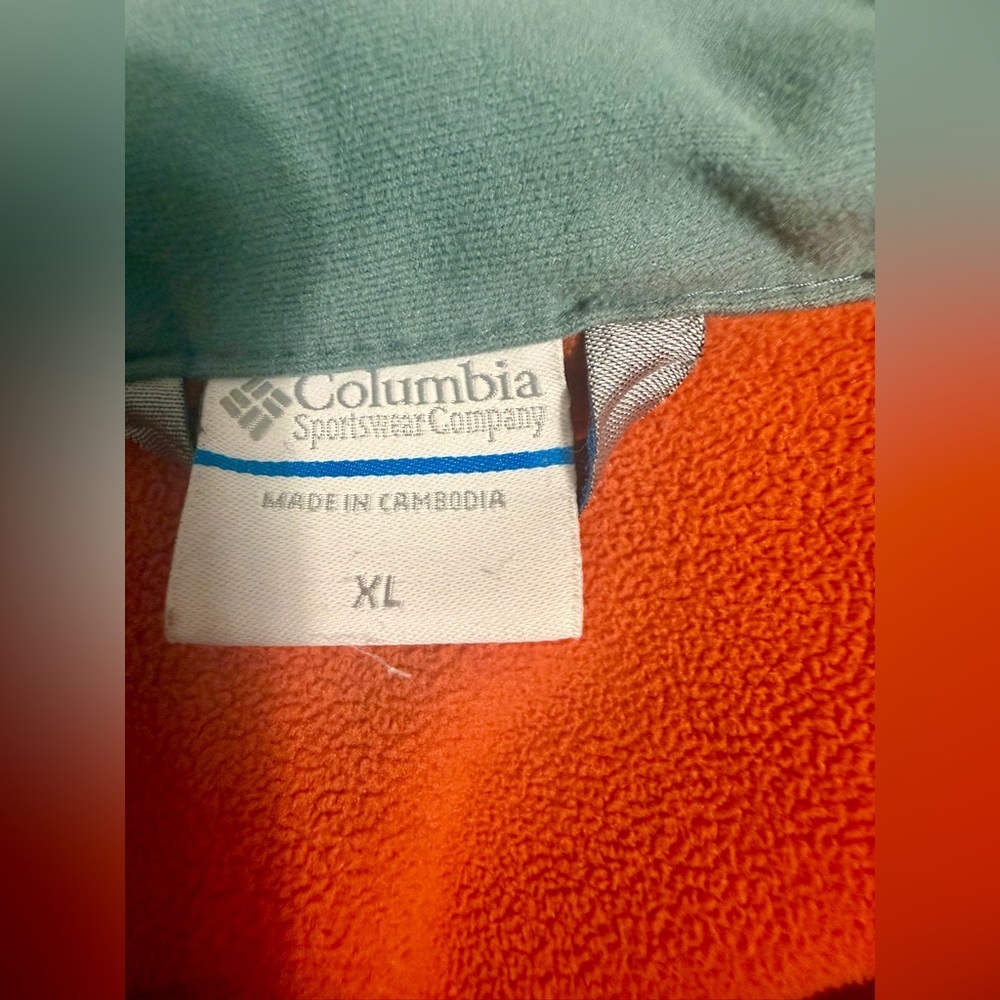 Columbia Men’s Full Zip Fleece Jacket XL Orange & Green Outdoor Hiking - Picture 5 of 14